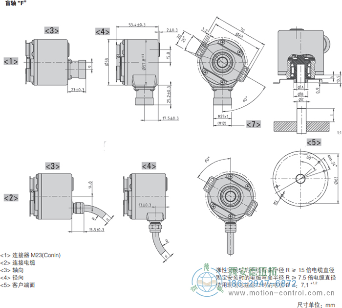 AC58-并口光電絕對值通用編碼器外形及安裝尺寸(盲軸F) - 西安德伍拓自動化傳動系統(tǒng)有限公司