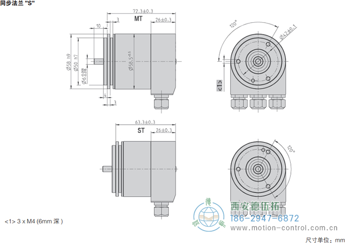 AC58-DeviceNet光電絕對值通用編碼器外形及安裝尺寸(同步法蘭S) - 西安德伍拓自動化傳動系統(tǒng)有限公司