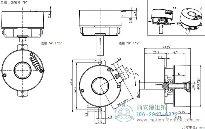 AD34光電絕對值電機反饋編碼器外形及安裝尺寸(單圈，彈簧片F(xiàn)) - 西安德伍拓自動化傳動系統(tǒng)有限公司