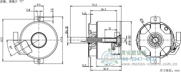 AD34光電絕對值電機反饋編碼器外形及安裝尺寸(多圈，彈簧片F(xiàn)) - 西安德伍拓自動化傳動系統(tǒng)有限公司