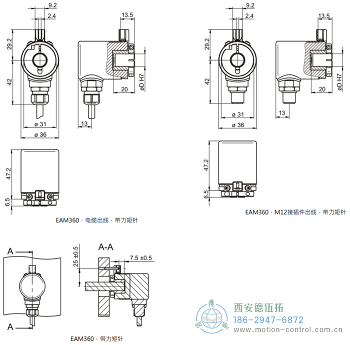 EAM360-B - SSI磁式絕對(duì)值重載編碼器外形及安裝尺寸(盲孔型) - 西安德伍拓自動(dòng)化傳動(dòng)系統(tǒng)有限公司