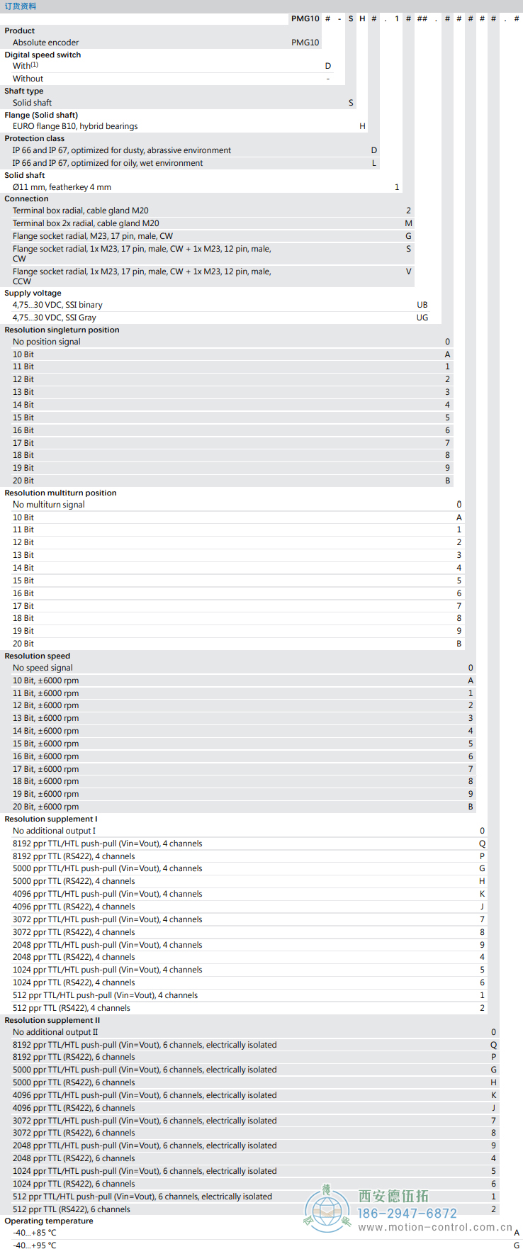 PMG10 - SSI絕對值重載編碼器訂貨選型參考(?11 mm實(shí)心軸，帶歐式法蘭B10或外殼支腳 (B3)) - 西安德伍拓自動(dòng)化傳動(dòng)系統(tǒng)有限公司