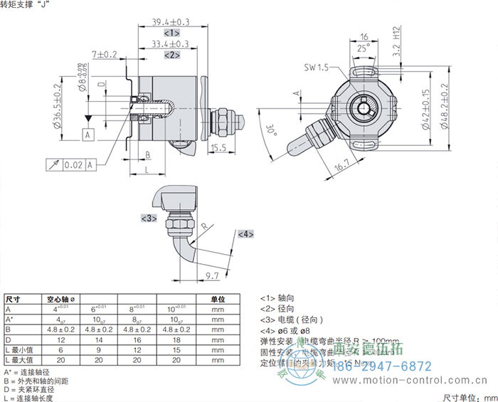 RI36-H空心軸光電增量通用編碼器外形及安裝尺寸(轉(zhuǎn)矩支撐J) - 西安德伍拓自動化傳動系統(tǒng)有限公司