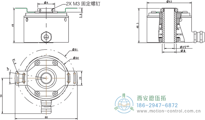 RI64空心軸標準光電增量編碼器外形及安裝尺寸 - 西安德伍拓自動化傳動系統(tǒng)有限公司